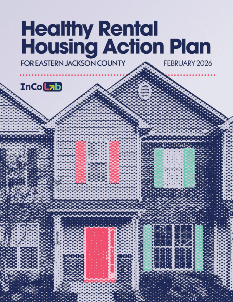 The cover of InCoLab's Healthy Rental Housing Action Plan publication, featuring a brightly-colored house.