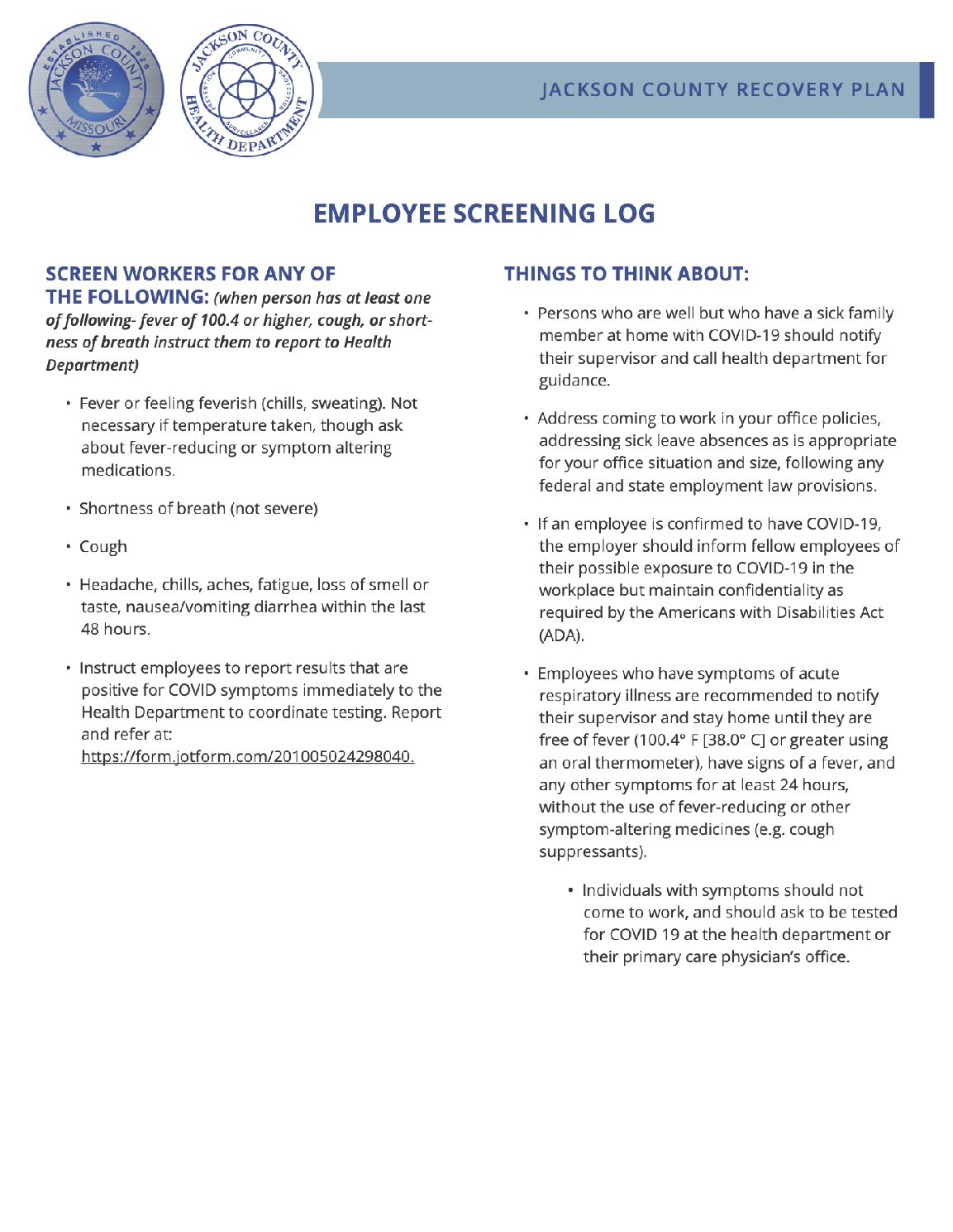 Employee Screening Log