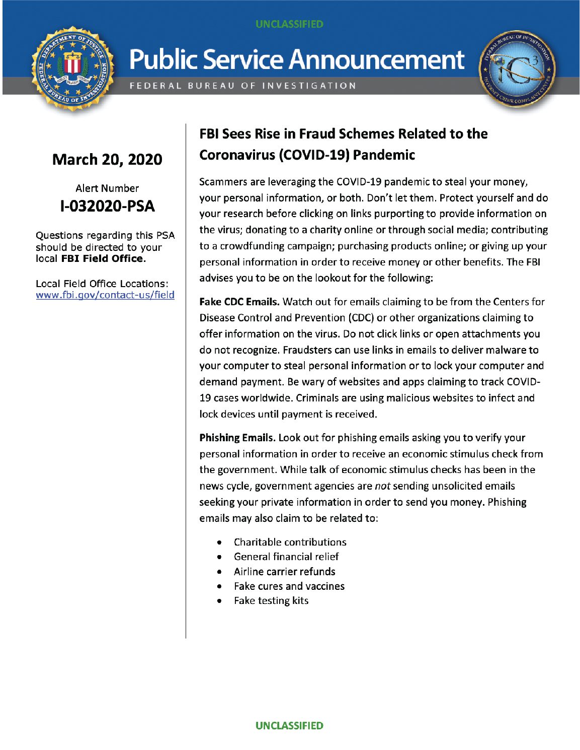 FBI PSA - Fraud Schemes