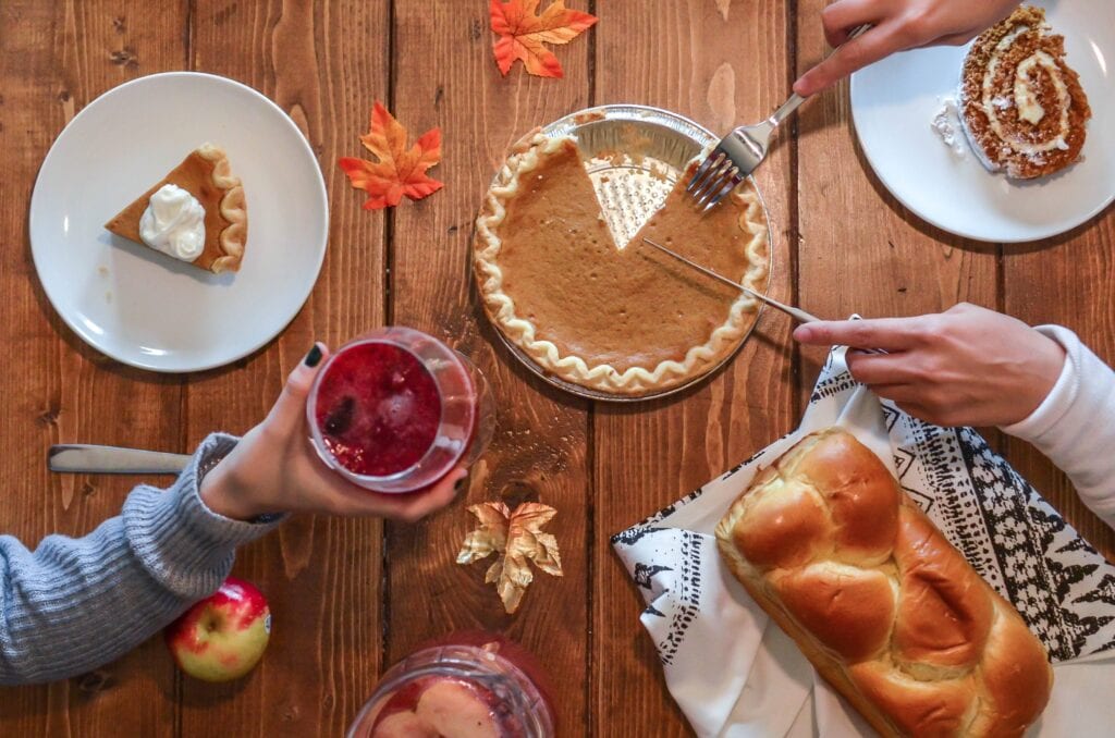 pumpkin pie on a table